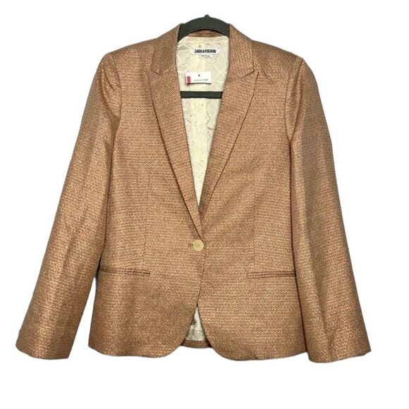 NEW Zadig & Voltaire rose gold metallic jacquard Vedy blazer size 34 - Picture 1 of 7